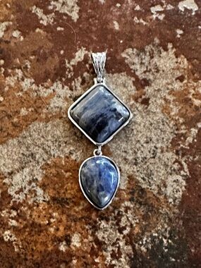Artisan Silver Pendant with Blue sodalite Gemstones